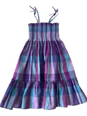 Jenny & Me Girls Size 8 Plaid Dress Smocked Tired Bottom Spaghetti Straps Beads
